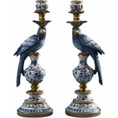 WERNS Parrot Blue/White/Gold Candle Holder 39.5cm 2pcs