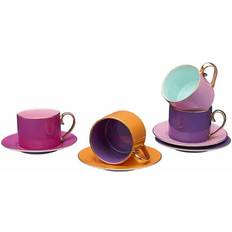 WERNS Fancy Colors Cup with Saucer Pink/Rose/Purple/Orange Decorative Item 4pcs