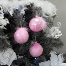 Christmas Tree Ornaments Melody Maison Set of 3 Pearlescent Pink Feather Baubles Christmas Tree Ornament