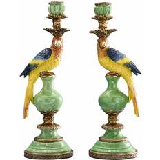 WERNS Parrot Green/Blue/Yellow Candle Holder 39.5cm 2pcs