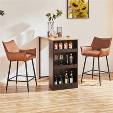 Brown Seating Stools Yaheetech Set Of 2 Brown Pu Leather Counter With Cushioned Back And Armrest Seating Stool