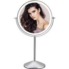 Silver Makeup Mirrors Rechargeable 8-Inch Lighted Makeup Mirror Double-Sided with 1x/10x Magnification 360 degrees Rotation Silver One Size