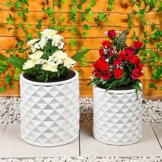 Pots, Plants & Cultivation B&Q Set Of 2 Large Handmade Round Plant Pots - Modern Mgo Flower Planters With Geometric Texture Design - One Size