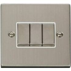 SE Home Stainless Steel 10A 3 Gang 2 Way Ingot Light Switch White Trim