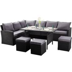 L shaped garden furniture B&Q Nustone L-Shaped Corner Rattan Garden Furniture Lounge For Seating 8 People In Black - One Size Patio Dining Set