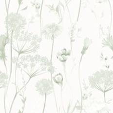 Meadowsweet Floral Sage Green Wallpaper Flowers Feature Wall