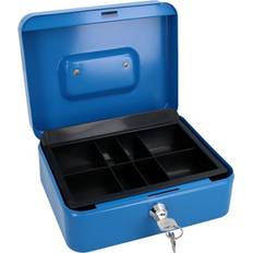 AB Tools 8" Petty Cash Box Money Coin Tin Deposit Safe Organiser 2 Keys Blue