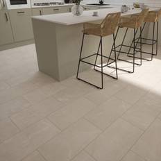 Beige Tiles Johnson Tiles Auckland Frost Beige Matt Stone Effect Ceramic Indoor Wall & Floor 600 mm 300 mm - One Size