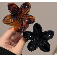 Plastic Hair Clips Shein Women Oversized Black Amber Ombre Flower Plastic Hair Clips - Solid Color