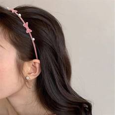 Shein Womens Solid Pink Bowknot Pearl Edge Hairband