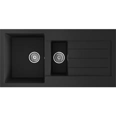 Liquida ELL15BL 1.5 Bowl Comite Reversible Inset Black Kitchen Sink With Wastes