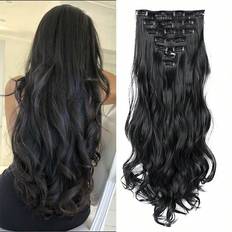 Shein Black Natural Daily Long Curly Hair Extensions Set For Women