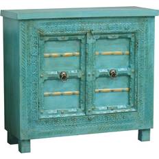 Turkis Opbevaringsskabe Romimex Chest Turquoise Mango Wood 45 x 110 x 120 cm Storage Cabinet