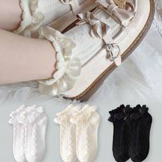 Polyester Socks Shein Girls Ruffle Socks With Frill Short Socks Kawaii Lace Socks Low Cut Cartoon Girls Sweet Harajuku Short Socks