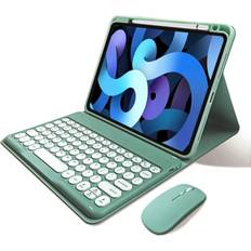 iPad 10th Generation 2022 Keyboard Case With Mouse Cute Round Keys Detachable Bluetooth Keyboard Slim Smart Cover Dark Green