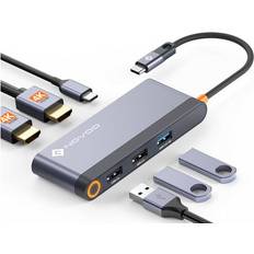 Novoo USB-C to Dual HDMI Adapter with Dual 4K 60Hz HDMI 100W PD 4 USB Ports