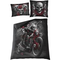 B&Q Skull And Roses Set Double - One Size Duvet Cover Pink, Black