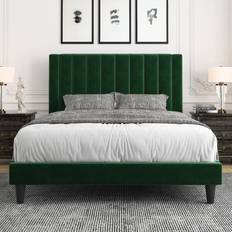 Allewie Queen Bed Frame/Velvet Upholstered With Vertical Channel Tufte - Green