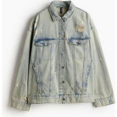 H&M Denim Jackets H&M Oversized Distressed Denim Jacket Blue