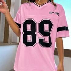 Shein Women's Summer Short Sleeve Casual T-Shirt With Digital Print, V-Neck