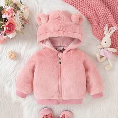 9-12M Jackets Shein Baby Girls Thick Cozy Hooded Zipper Padded Coat With Bear Ears FallWinter