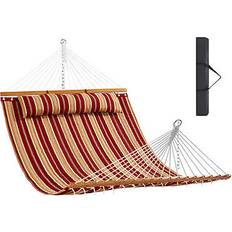 Double Quilted Fabric Hammock with Hardwood Spreader Bar Detachable Pillow
