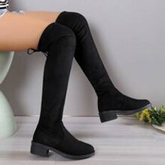 Cheap High Boots Shein New Fashion Thick Heel Over-The-Knee Boots For Women, Slim, Warm, Elastic, Flat, High-Shaft Winter Boots