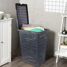 Daniel James Plastic Laundry Hamper 48l Storage Linen Clothes Slim Washing Basket Lid Rattan