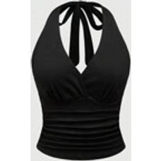 Shein Y2K Tie Back Solid Black Halter Top For Women