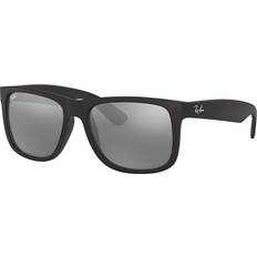 Ray-Ban Justin Rubberised Sunglasses Black/Mirrored Grey/Silver RB4165 622/6G