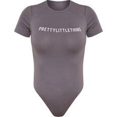 PrettyLittleThing Short Sleeved Bodysuit - Charcoal