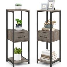 Costway 2 Pack 3 Tier Tall Metal Plant Stand with Drawer and Display Shelf-Gray