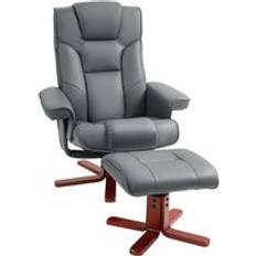 Leather recliner with footstool Reclining With Footstool And Adjustable Backrest, Grey Armchair