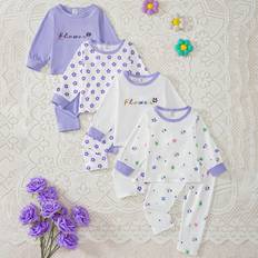 M Other Sets Shein pcsSet Baby Girls Casual Cute Floral Print Long Sleeve Tops And Pants Loungewear Outfit Soft And Comfortable Fabric Suitable For Home Wear Great Value