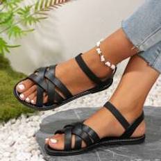 Summer shoes Shein Women's Simple Flat Sandals, Casual Open Toe Summer Shoes, Lightweight Elastic Band Flat Slippers