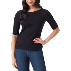 Gloria Vanderbilt Women's Alanis Boat Neck Elbow-Sleeve T-Shirt Black