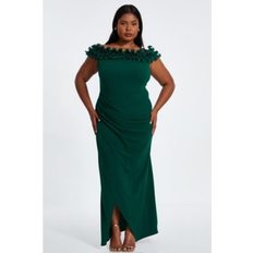 Quiz Plus Scuba Crepe Ruffle Bardot Maxi Dress