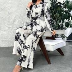Batik Bukser & Shorts Shein 2pcs Women & Summer Tie-Dye Printed Loose Long Sleeve Shirt & Wide Leg Pants Set