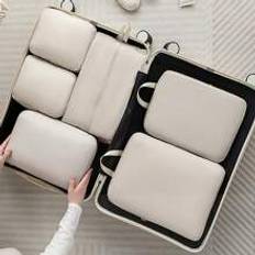 Rejsetilbehør Shein 6pcs Beige Soft Polyamides Portable Travel Compression Storage Bag Set