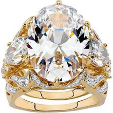 Gold Plated - Wedding Rings PalmBeach Oval Cut Wedding Ring Set - Gold/Transparent