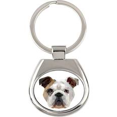 Wallets & Key Holders Art-Dog Geometric Keychain with Photo and The Inscription - White