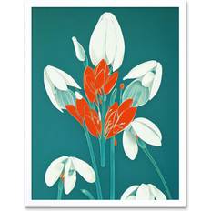 Turquoise Framed Art Retro Snowdrops Flowers Wall Print 43 cm H x 33 cm W Framed Art