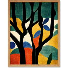 Blue Framed Art ARTERY8 Autumn Trees Minimalist Matisse Print - Light Brown Paper 43 cm H x 33 cm W Framed Art