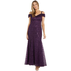 Purple - Women Dresses R&M Richards Off-The-Shoulder Lace Gown Plum