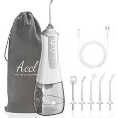 Electric Toothbrushes & Irrigators ACCL Water Flosser for Teeth Cordless Picker with 5 Tips and 3 Modes & Travel Bag, 350ML Portable Oral Irrigator Cleaner Power Cleaning Home Use, White