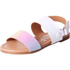 Children's Shoes Bebe Girls Sandal Two Strapped Patent Leatherette Glitter Sandals Toddler/Little Kid Toddler, White Multi