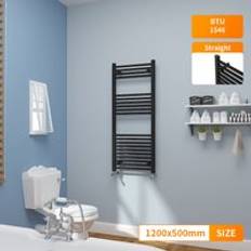 Heated Towel Rails NRG Modern Bathroom 1200 x 500mm Heated Towel Rail Radiator Straight Black