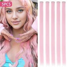 Pink Clip-On Extensions Shein Light Pink Colored Clip In Hair Extensions Inch Long Straight Hairpieces Clip In Synthetic Halloween Cosplay Dress Up Fashion Party Christmas