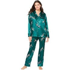 Leopard - Women Sleepwear Amoureuse Plus The Luxe Satin Pajama Set Deep emerald leopard 30-32