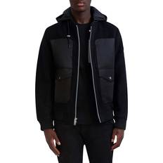 Clothing Karl Lagerfeld Men's Mixed-Media Hooded Bomber Jacket Black